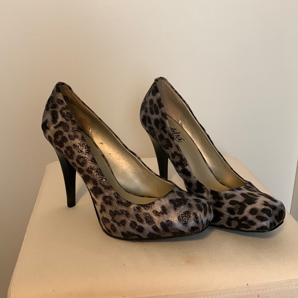 Leopard Print Silver & Black Heels